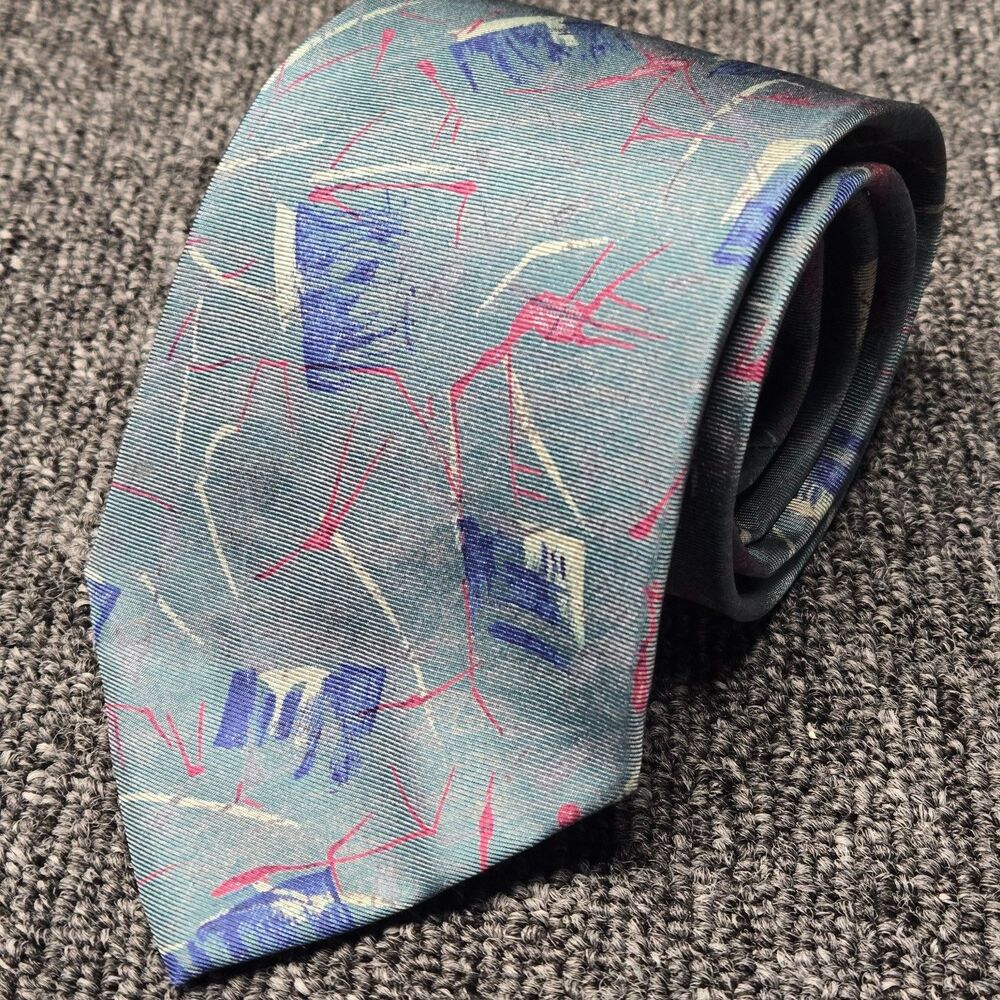 Vintage Enzo Brunatti Abstract Tie Blue Pink 100% Silk Made in Italy Necktie
